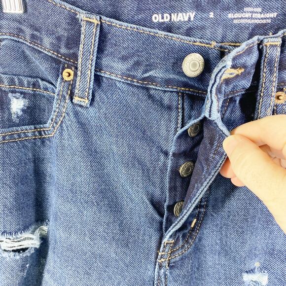 Old Navy Jeans High Rise Slouchy Straight Distressed Womens Size 2 - Picture 5 of 10